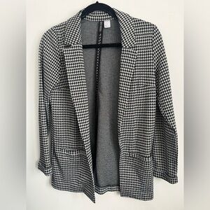 H&M Women Houndstooth Pocket Open Front Knit Basic Blazer - XS